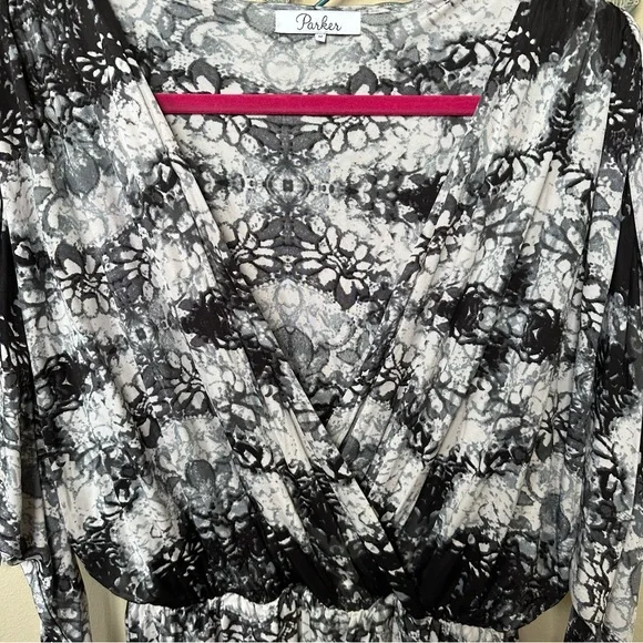 Parker Catalina black & white floral pattern mini dressSz M